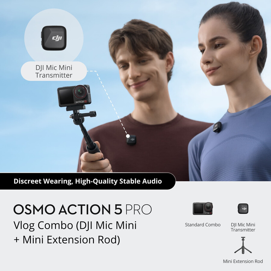 osmo action 5 pro combo vlog dji mic mini mini manico telescopico